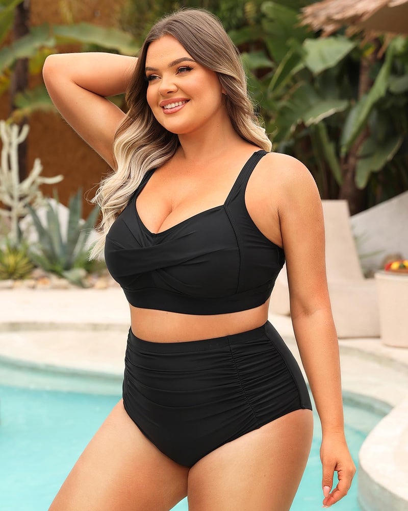 Daci Women's Plus Size Bikini Sets - High Waisted Two-Piece Swimsuits with Tummy Control Black 20 Plus - Image 2